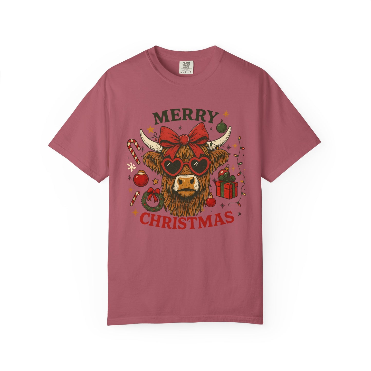 Merry Christmas Highland Cow Comfort Colors Tee