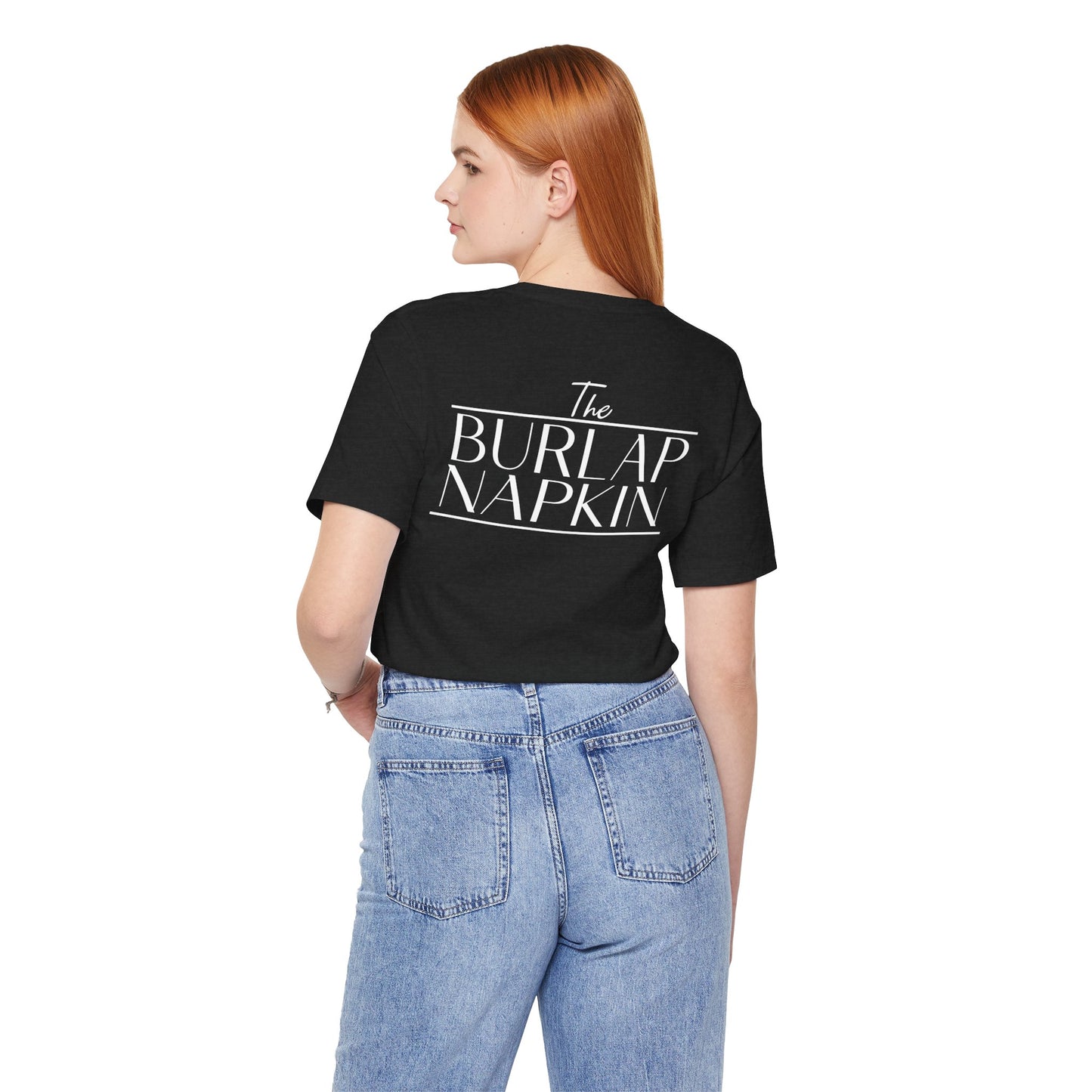 Solid Black Burlap Napkin Tee Front and Back