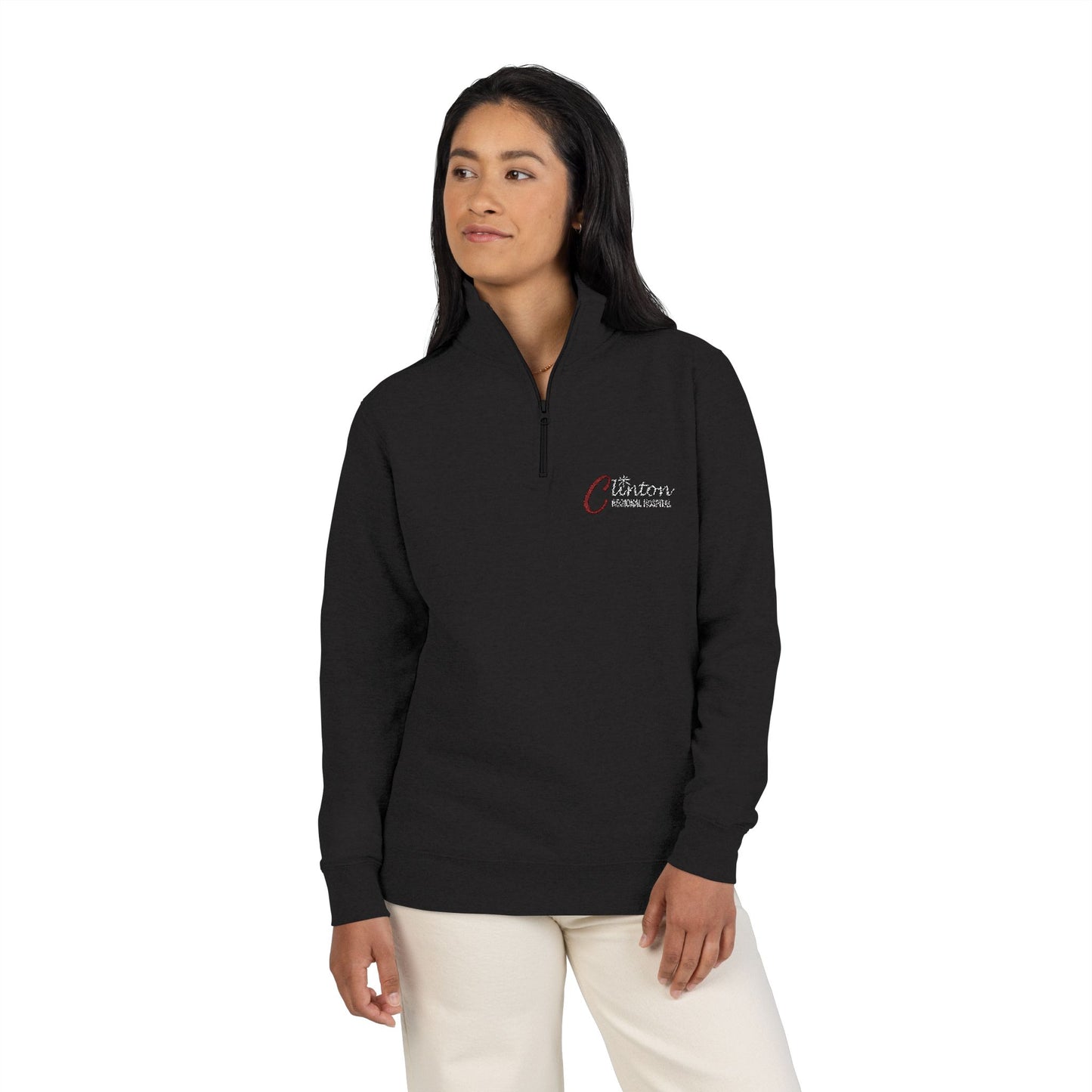 Embroidered Unisex Fleece Pullover Clinton Regional Hospital Black