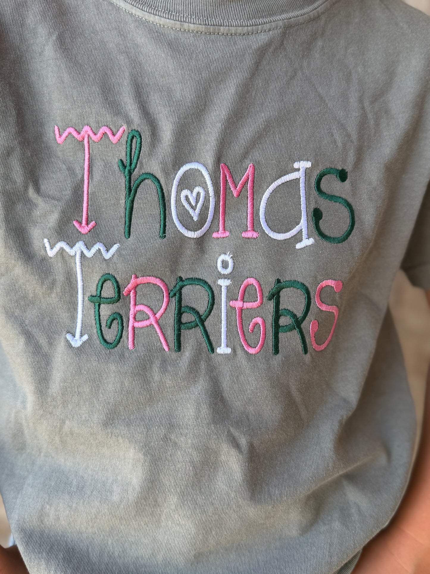 Embroidered Youth Comfort Colors Thomas Terriers Squiggly tee