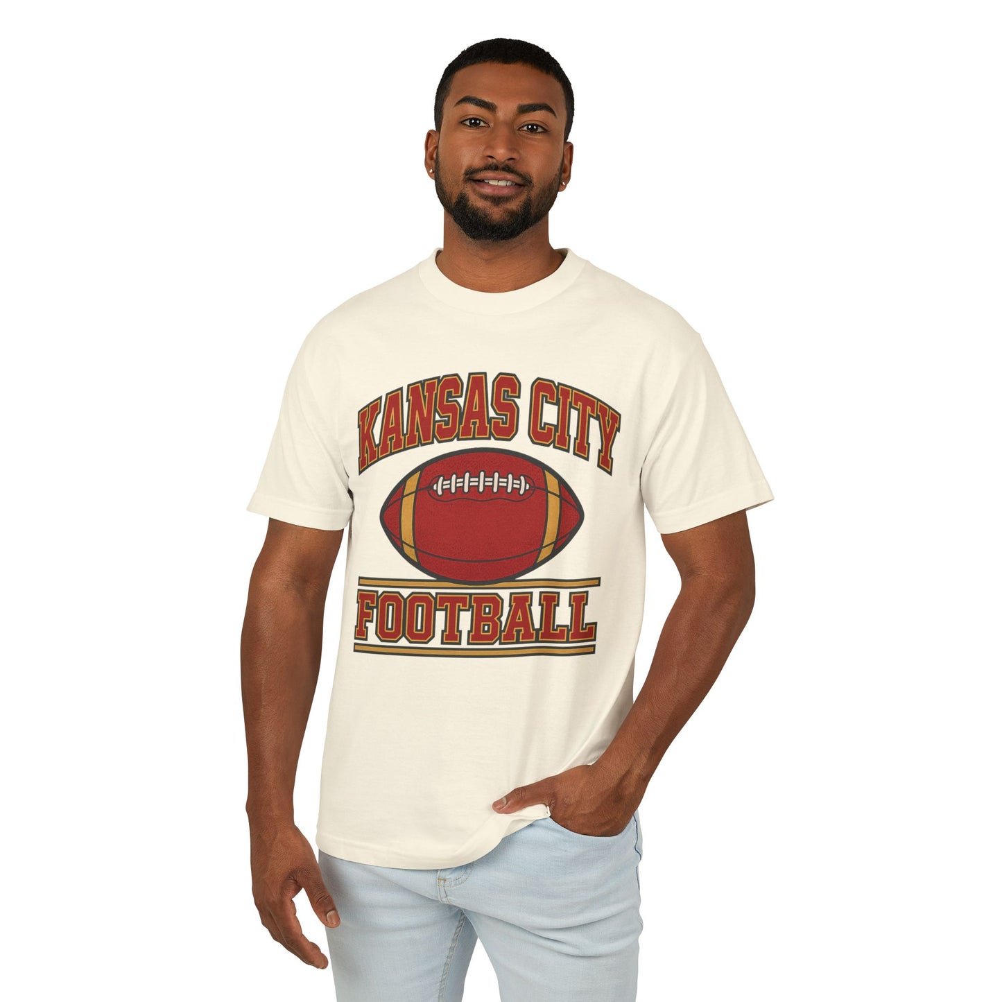 Vintaged Faded Ivory KC Football Tee