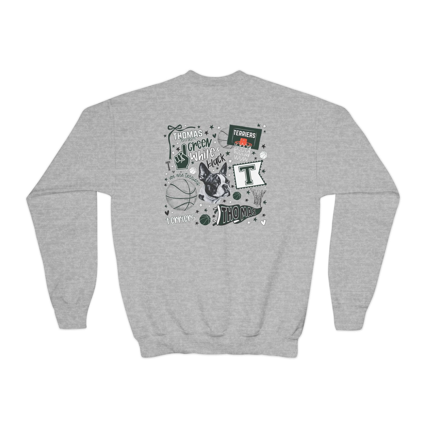 Youth Thomas Basketball Collage Front Back Crewneck Sweatshirt