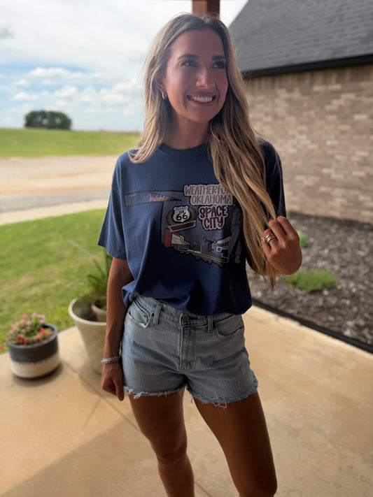 Navy space city tee