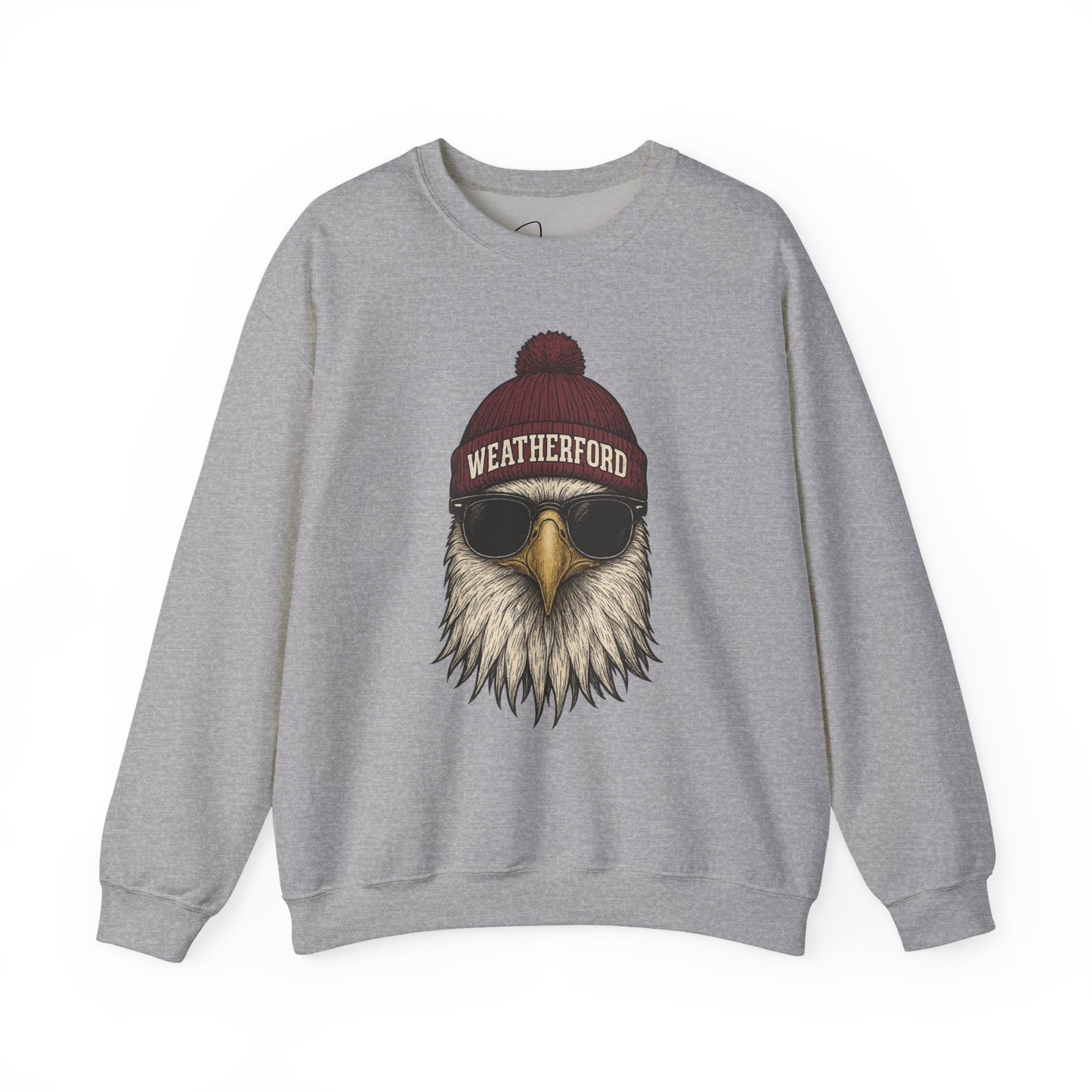 Weatherford mascot with beanie crewneck