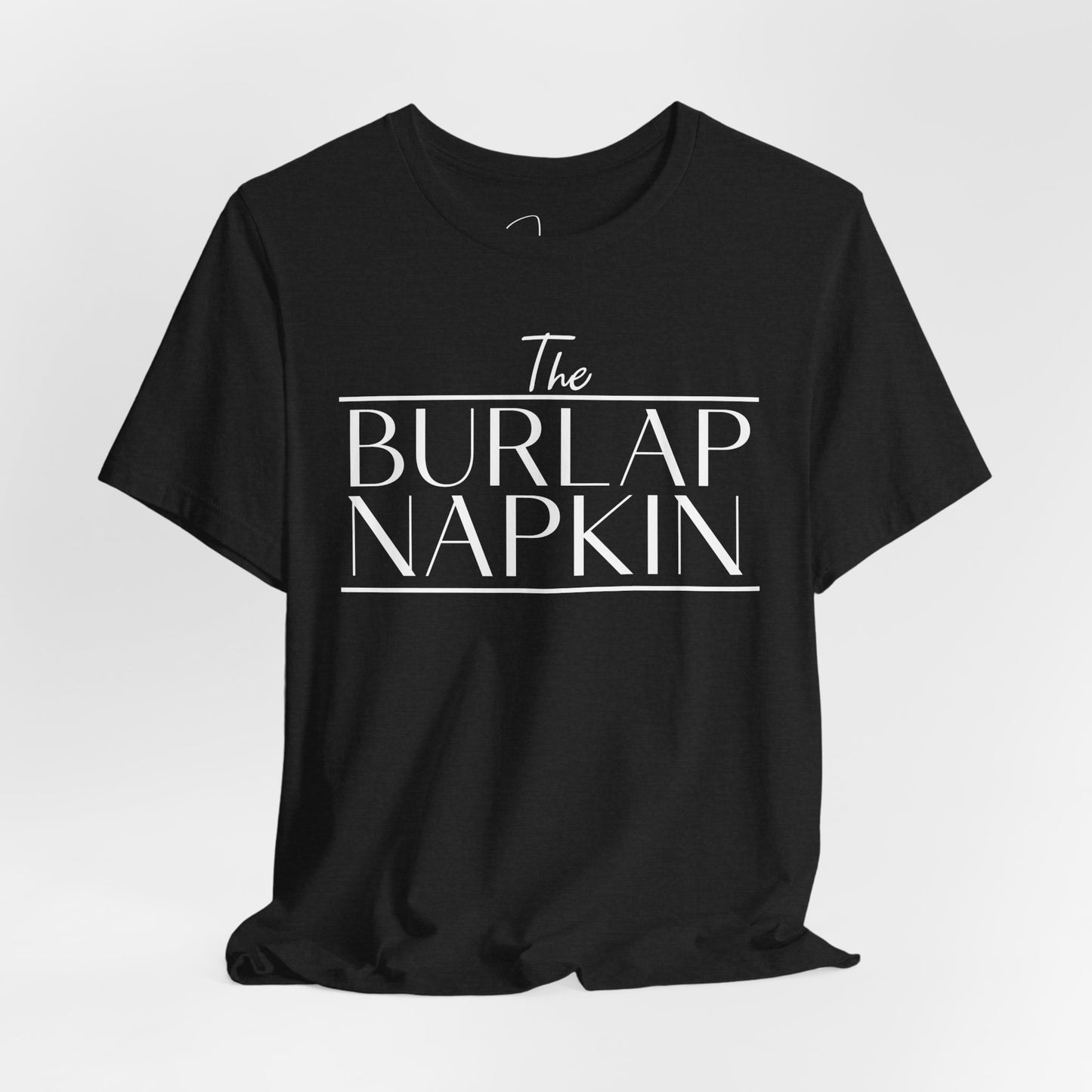 Solid Black Burlap Napkin Tee Front and Back