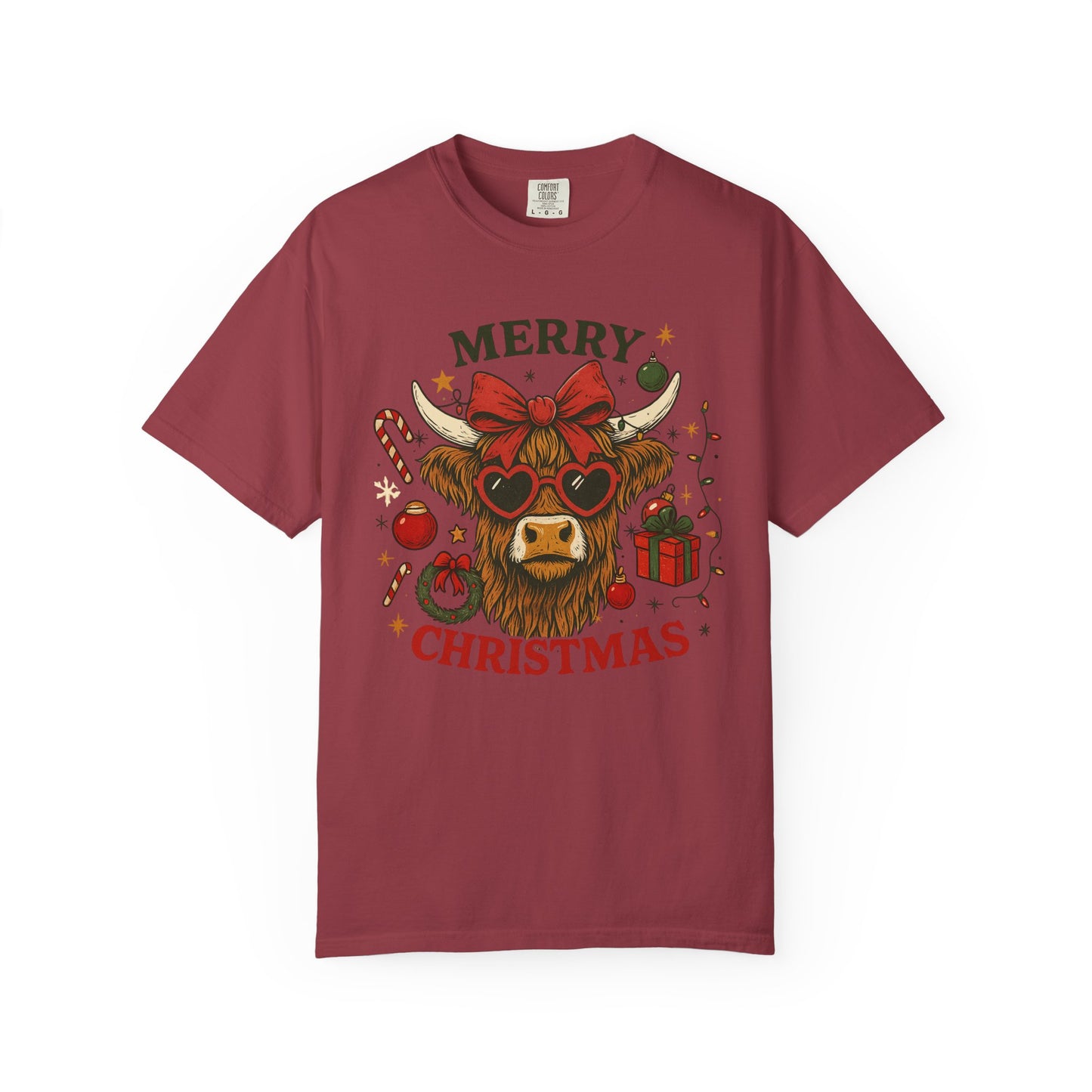 Merry Christmas Highland Cow Comfort Colors Tee