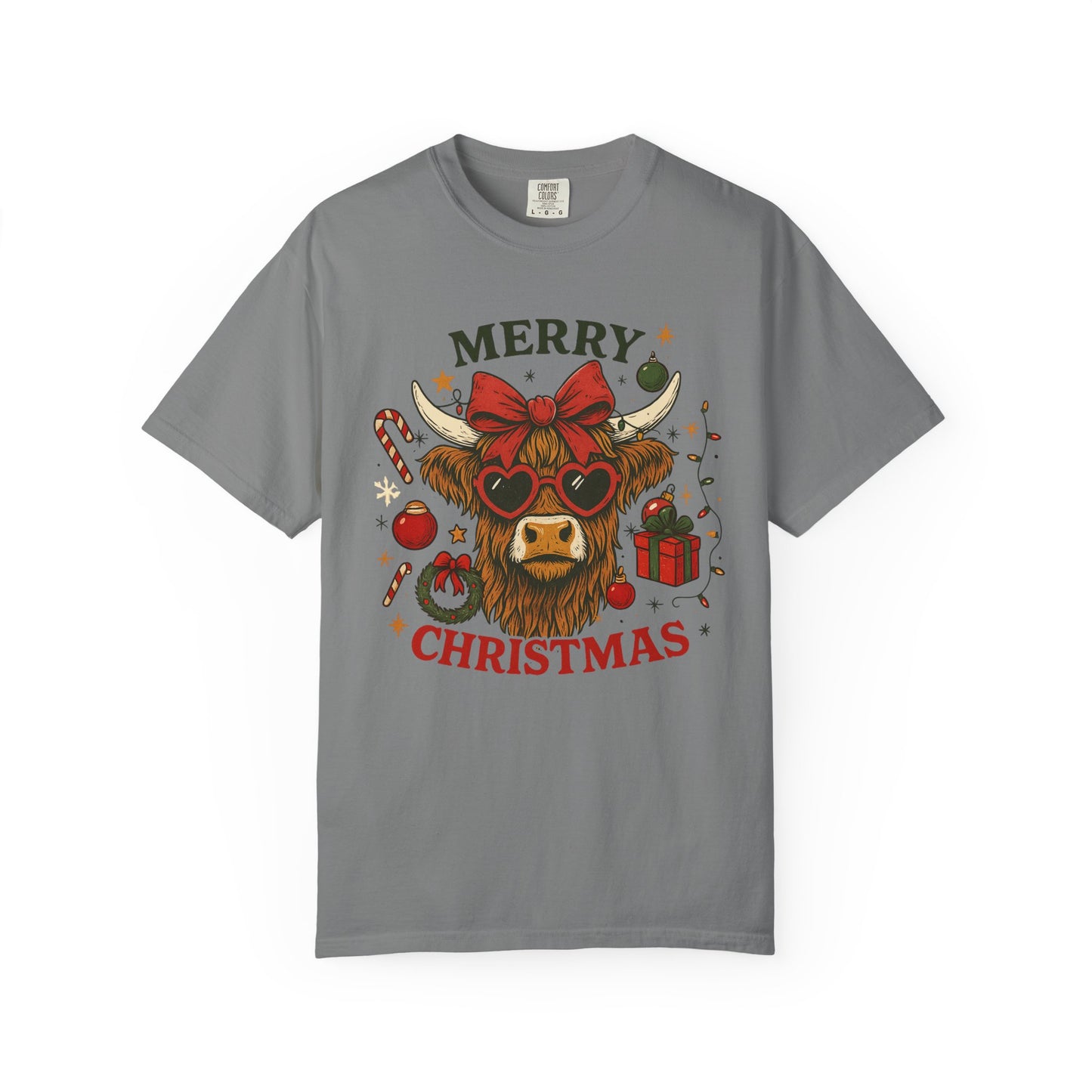Merry Christmas Highland Cow Comfort Colors Tee