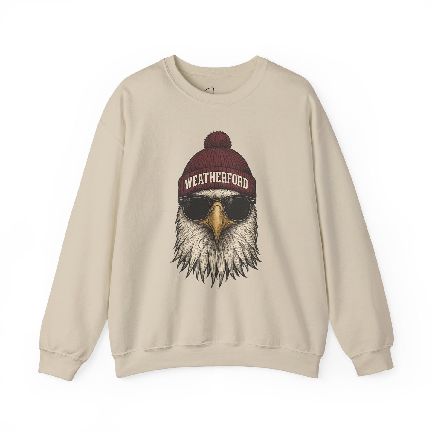 Weatherford mascot with beanie crewneck