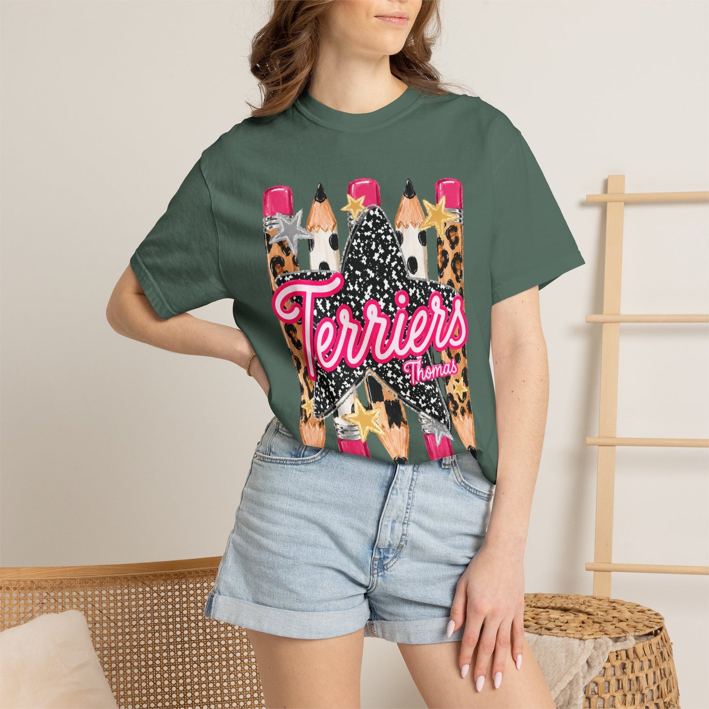 Thomas Terriers Pencil Tee Comfort Colors