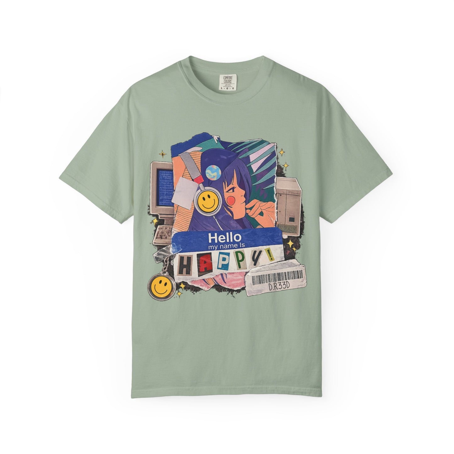 D.R33D Hello my Name is Happy Comfort Colors Front Only