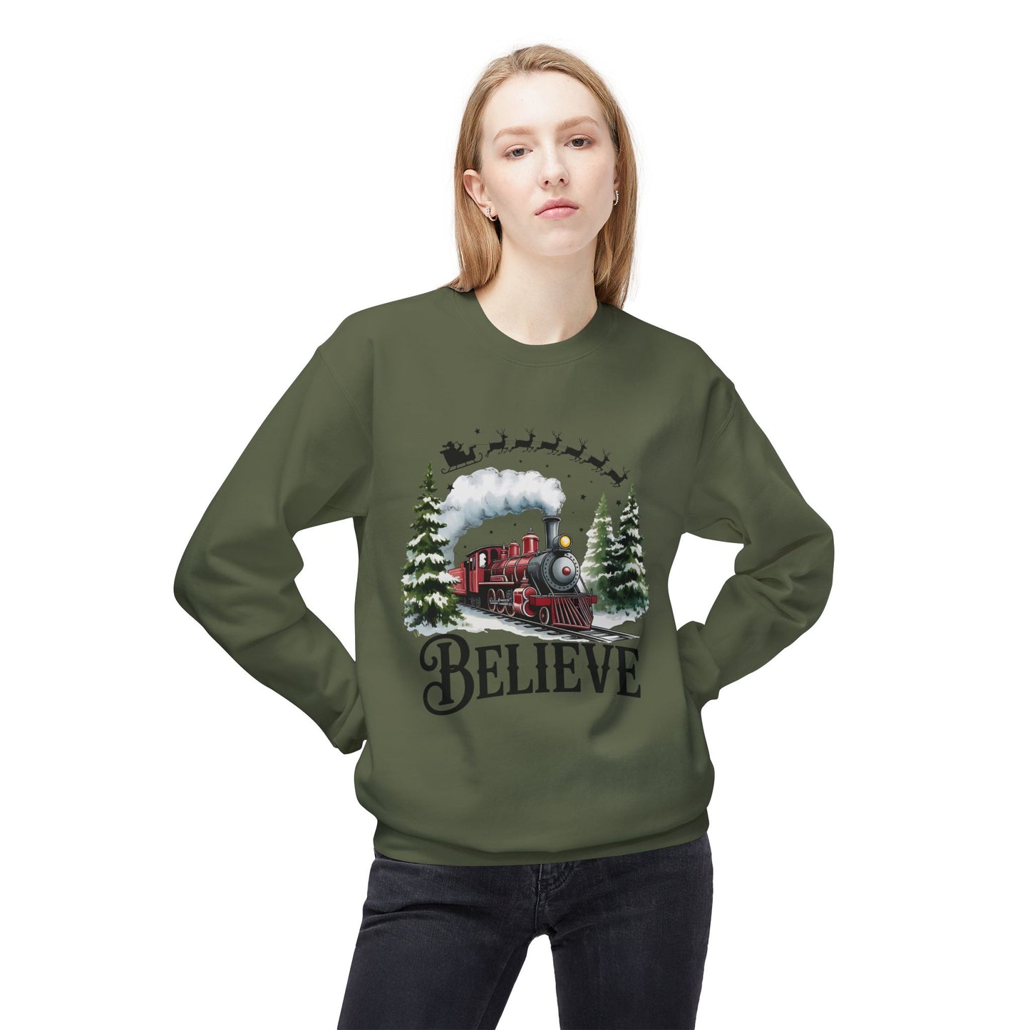 Christmas Believe Softstyle Fleece Crewneck Sweatshirt
