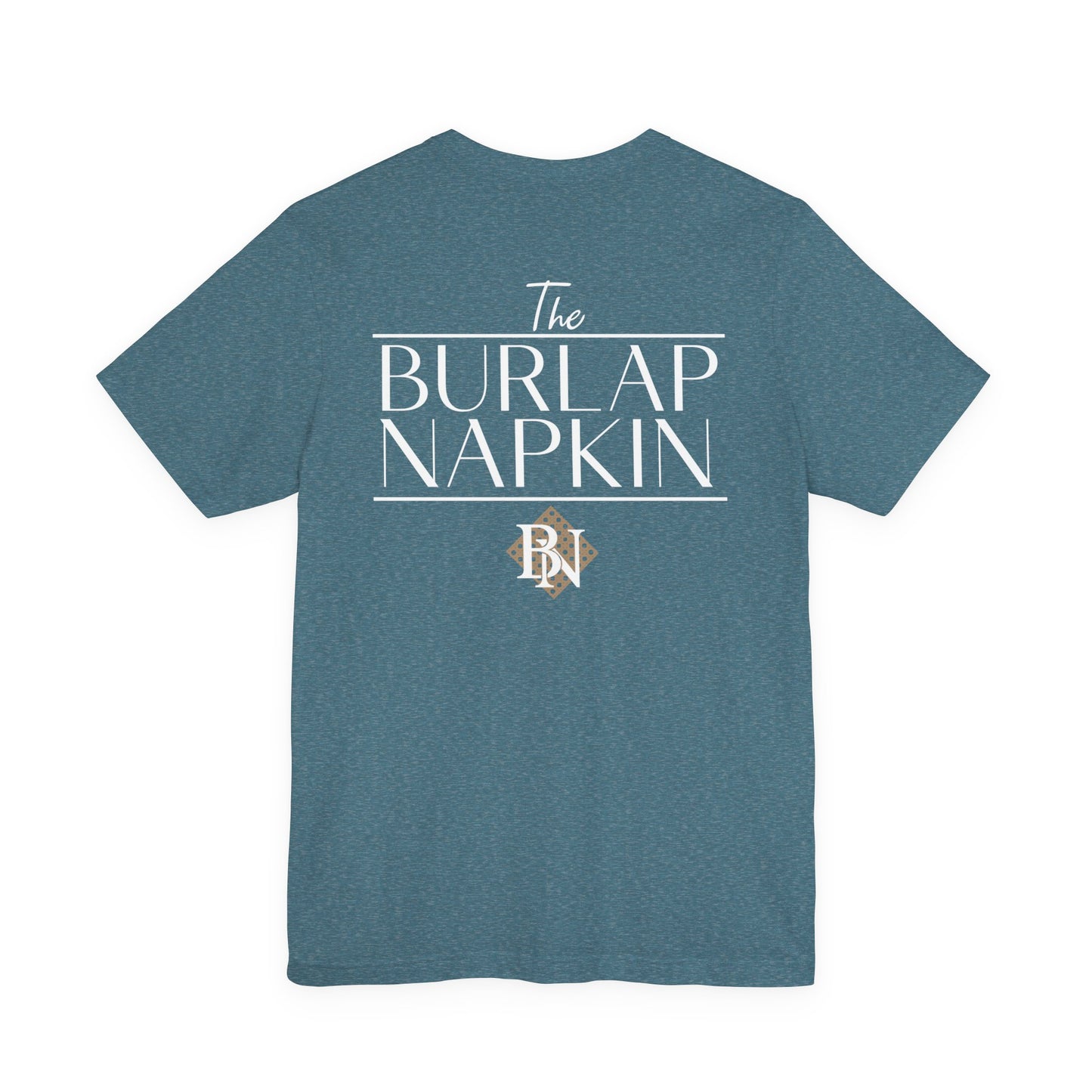 Burlap Napkin Bella Canvas Tee White Logo