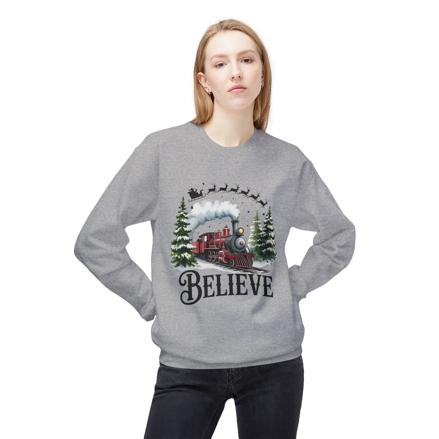 Christmas Believe Softstyle Fleece Crewneck Sweatshirt