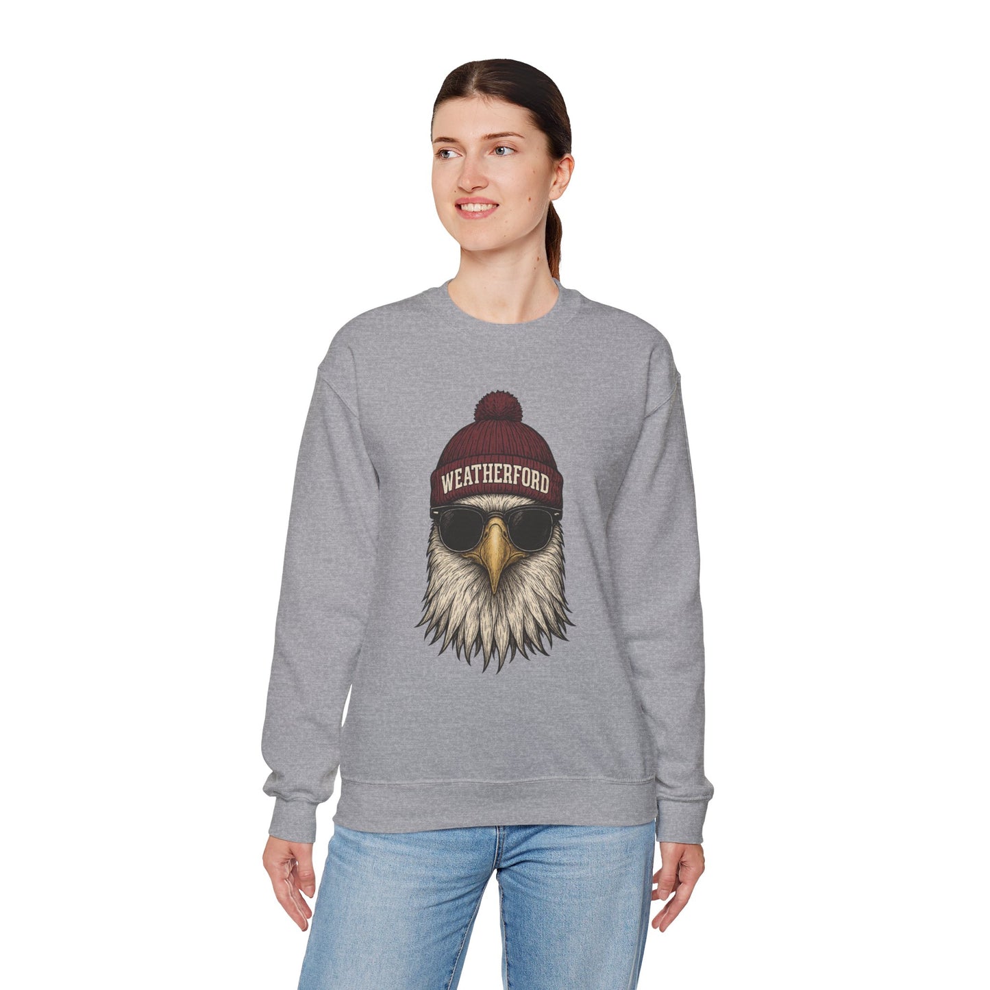 Weatherford mascot with beanie crewneck