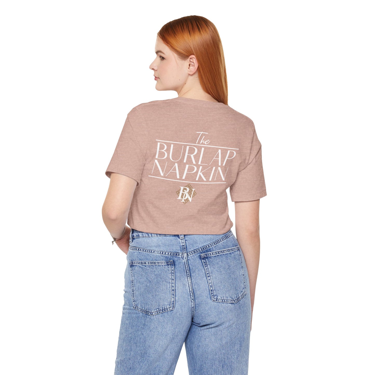 Burlap Napkin Bella Canvas Tee White Logo