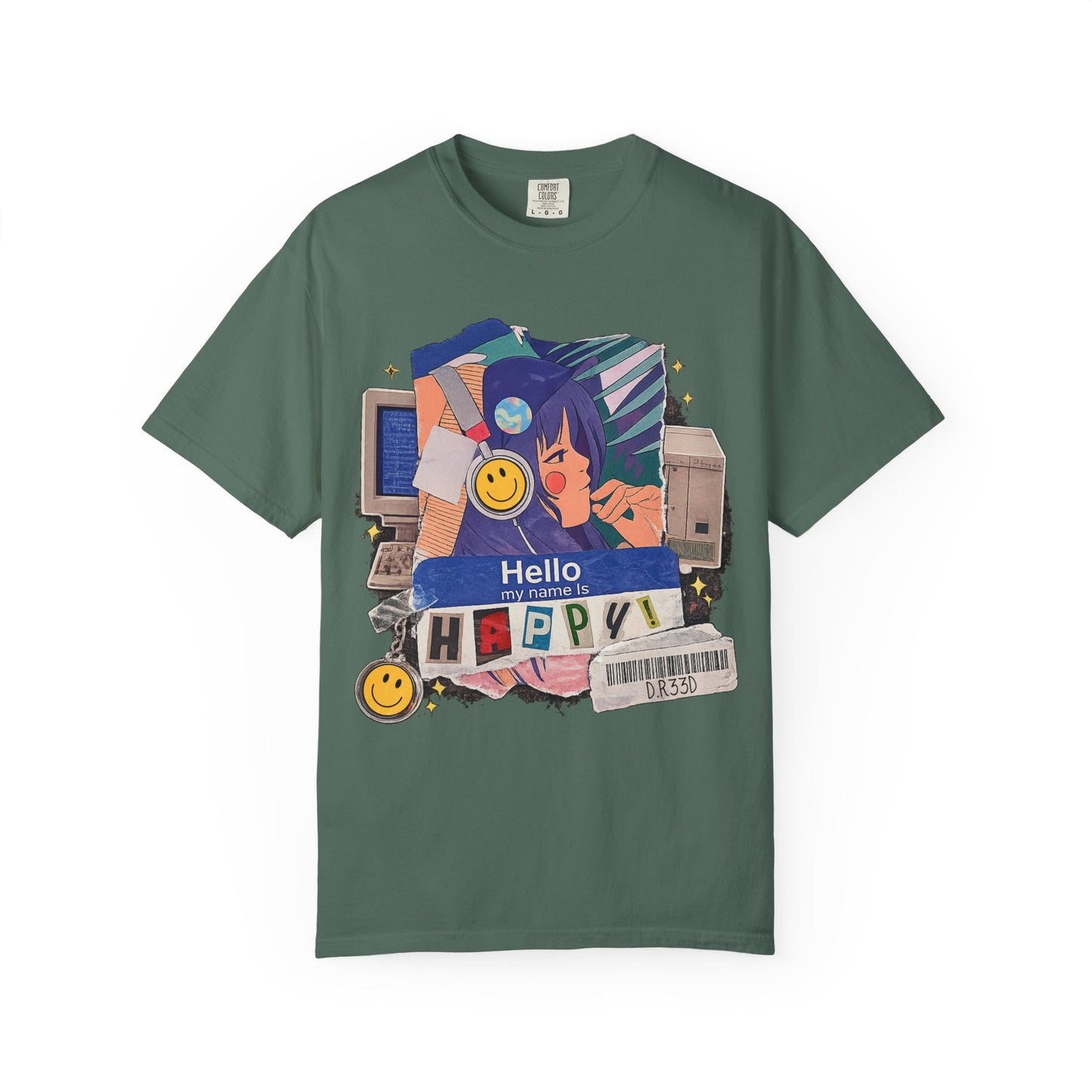 D.R33D Hello my Name is Happy Comfort Colors Front Only