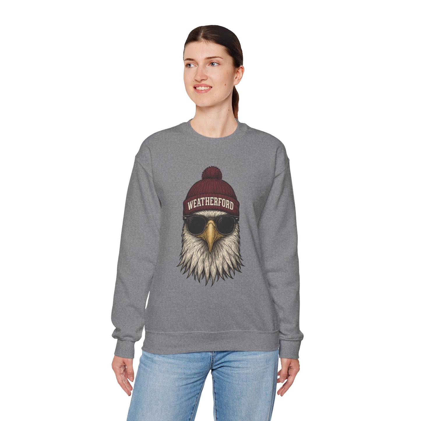 Weatherford mascot with beanie crewneck