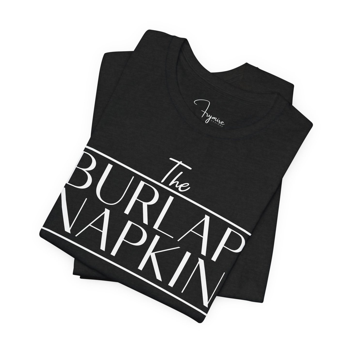 Solid Black Burlap Napkin Tee Front and Back