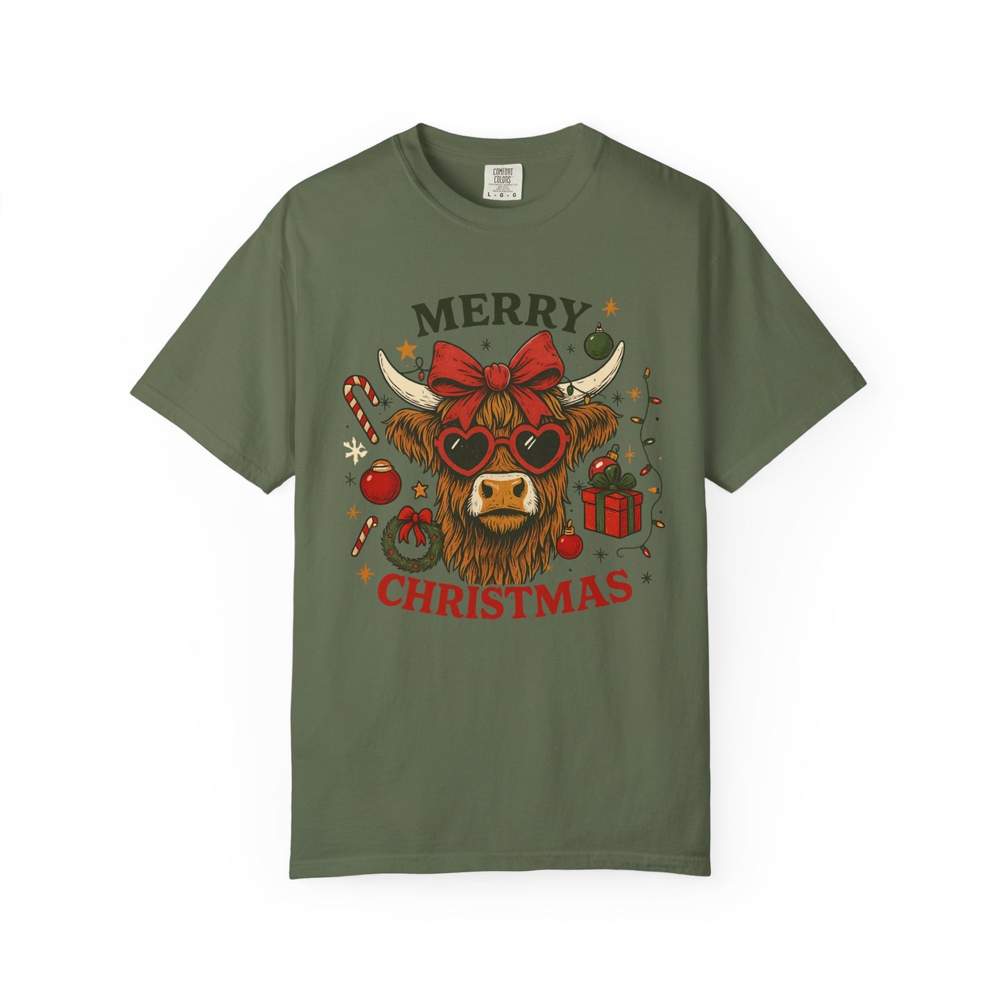 Merry Christmas Highland Cow Comfort Colors Tee