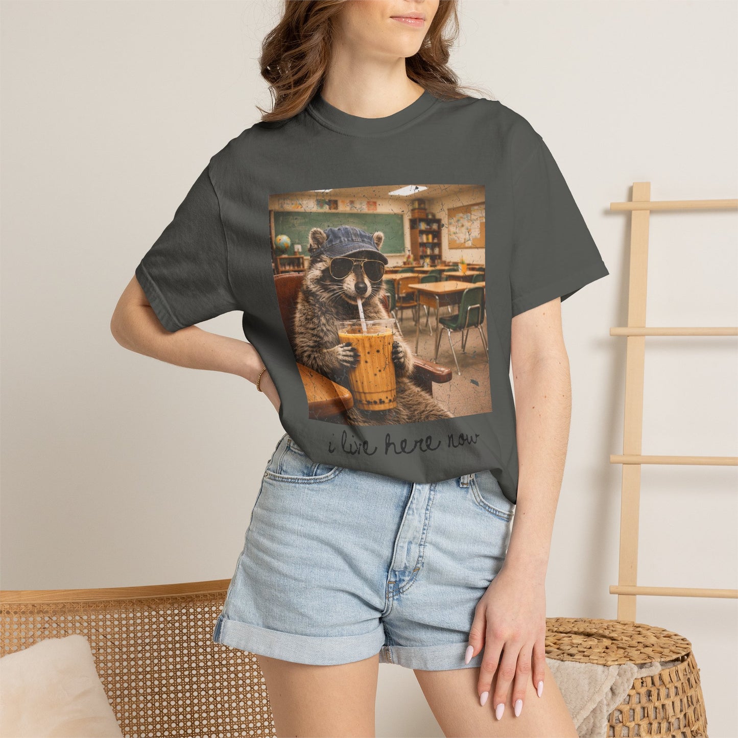 Racoon I Live Here Now Comfort Colors Pepper