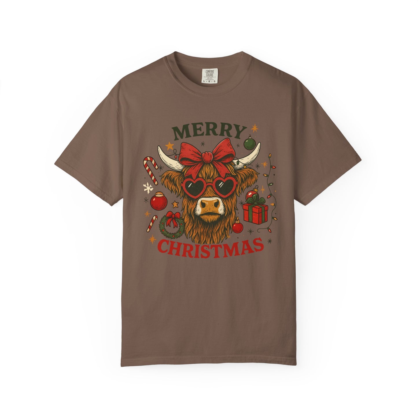 Merry Christmas Highland Cow Comfort Colors Tee