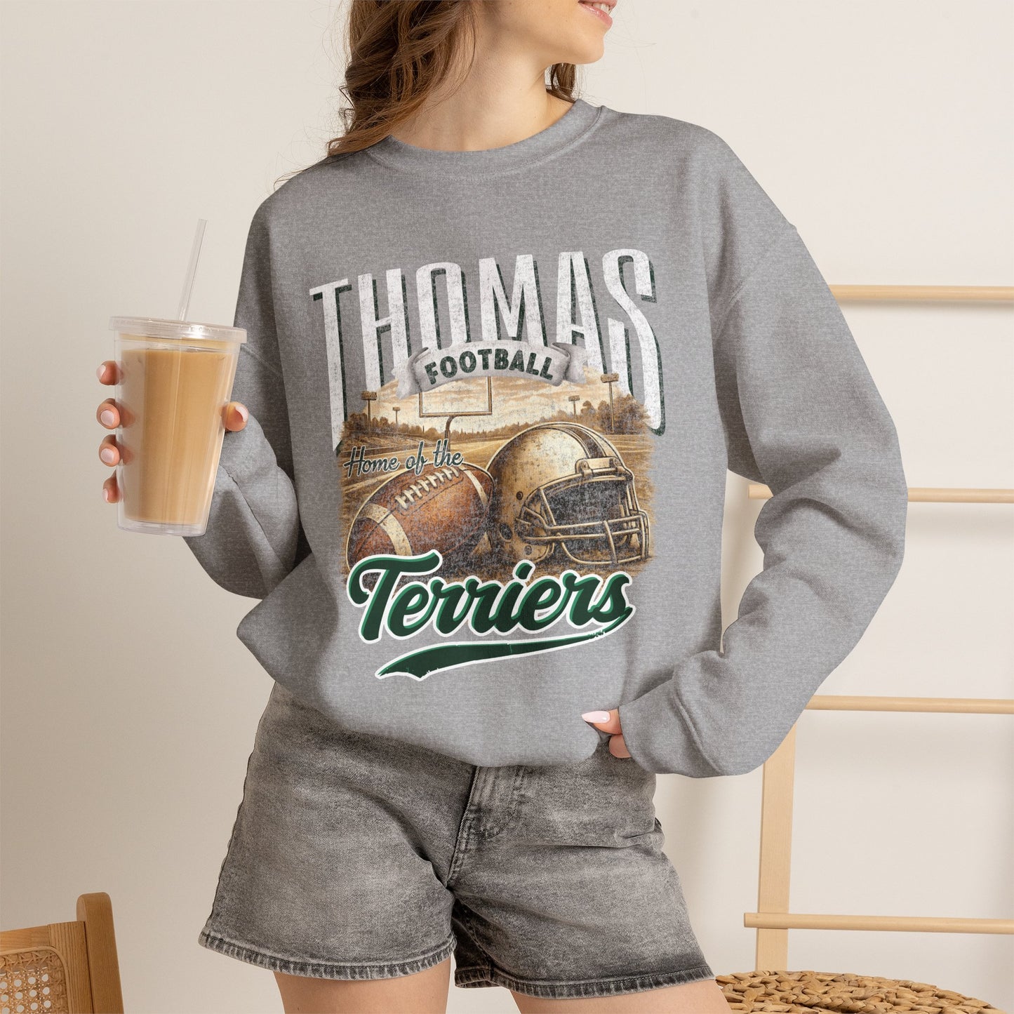 Thomas Terriers Football Retro Crewneck