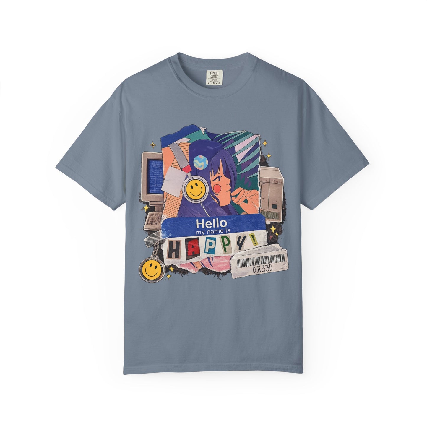 D.R33D Hello my Name is Happy Comfort Colors Front Only