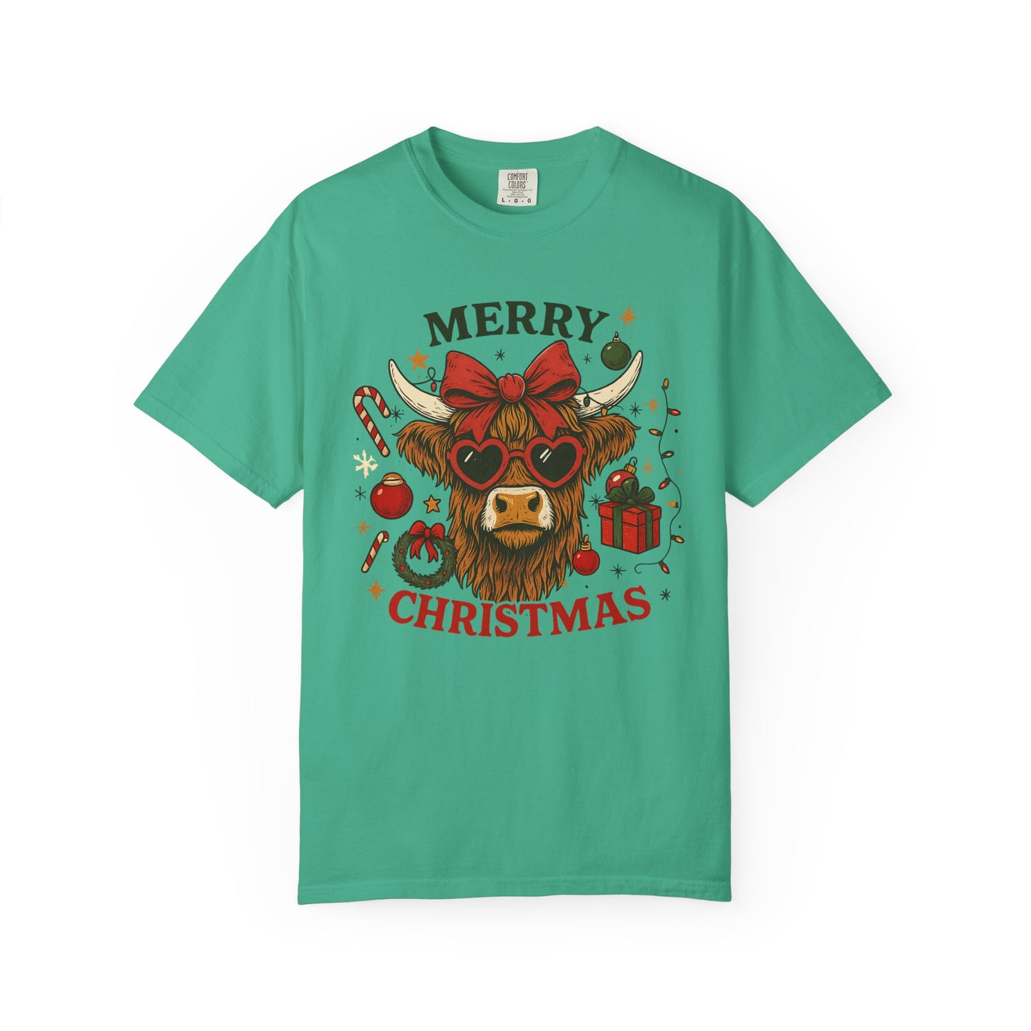 Merry Christmas Highland Cow Comfort Colors Tee