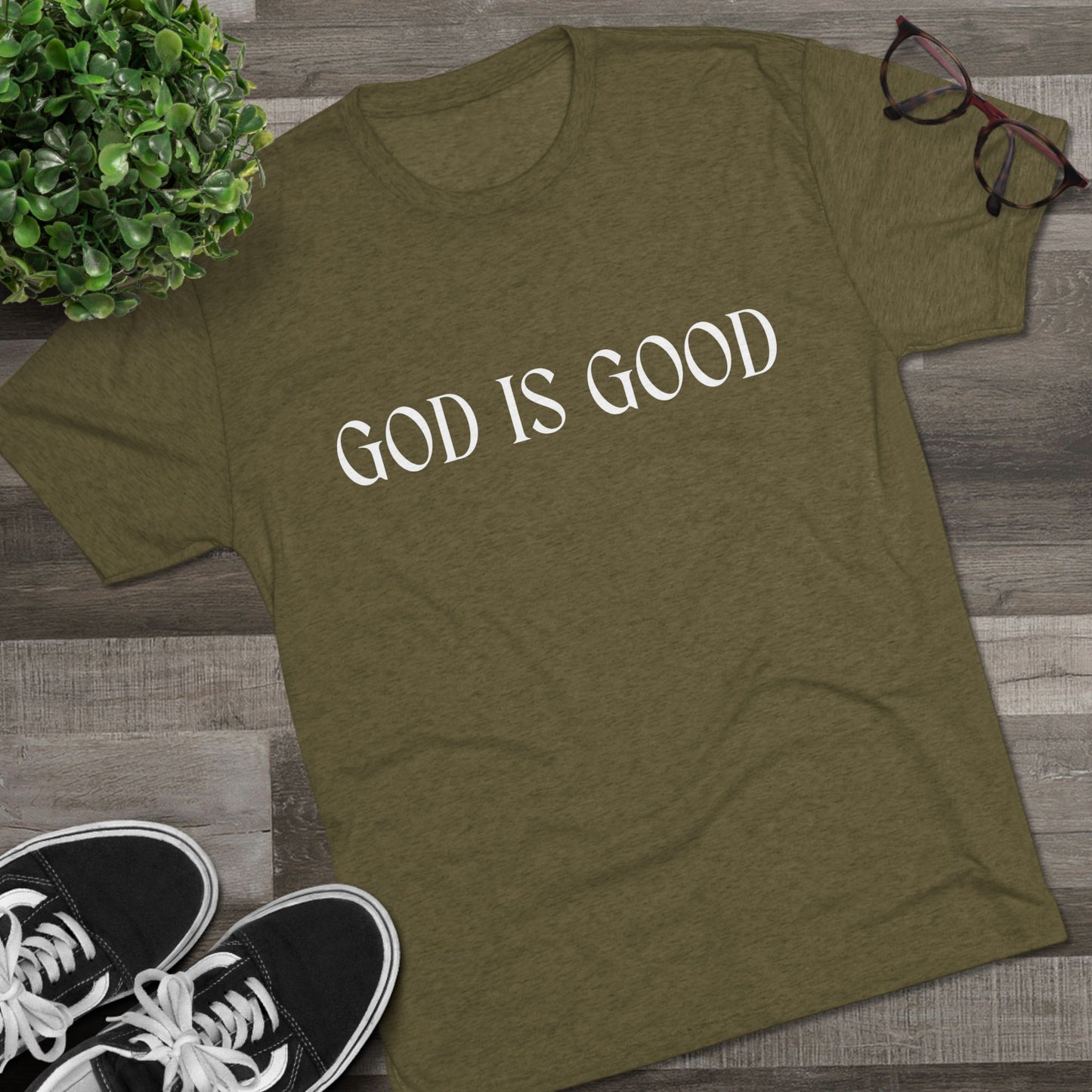 Unisex Tri-Blend Crew Tee D.R33D God is Good Front Back