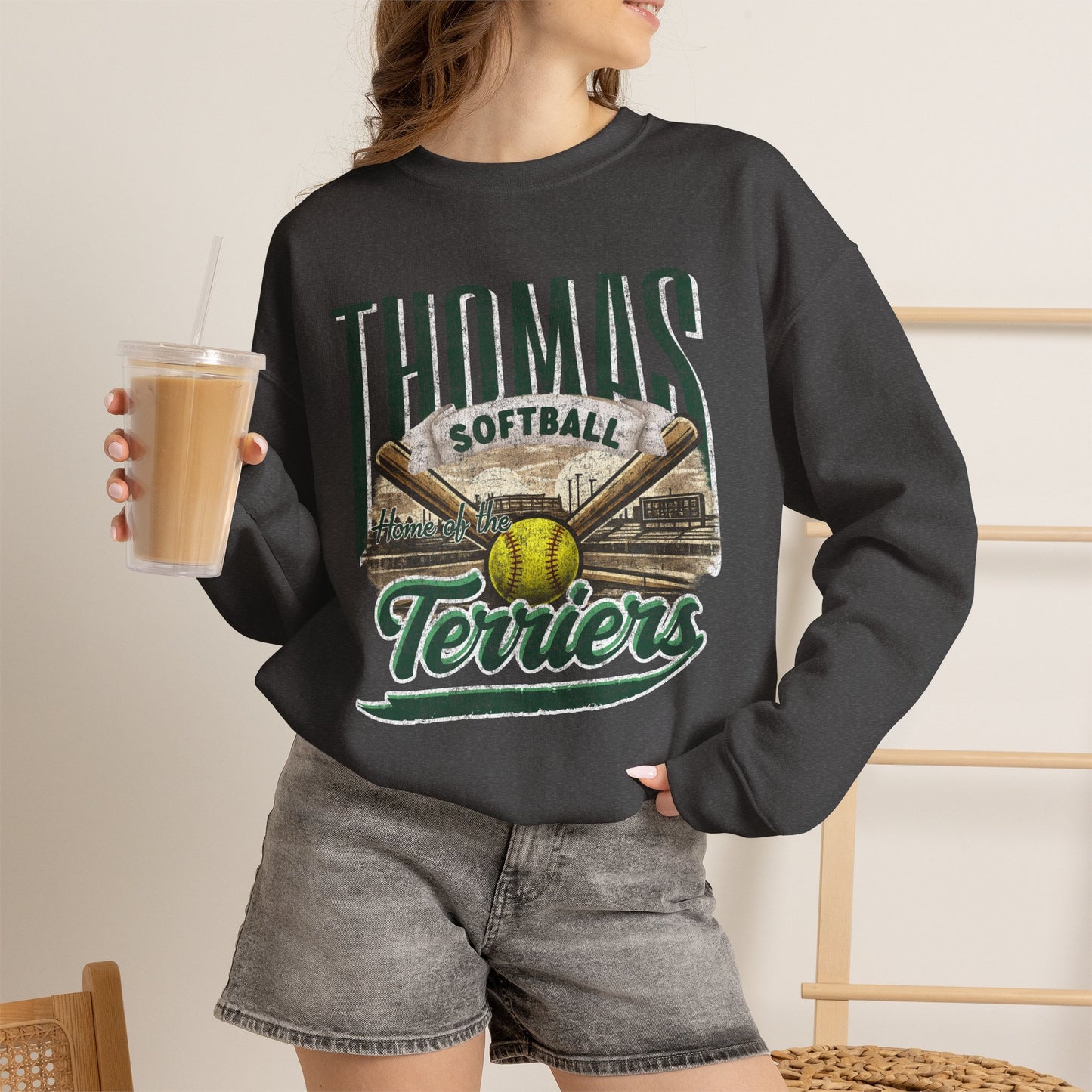 Thomas Terriers Softball Retro Crewneck