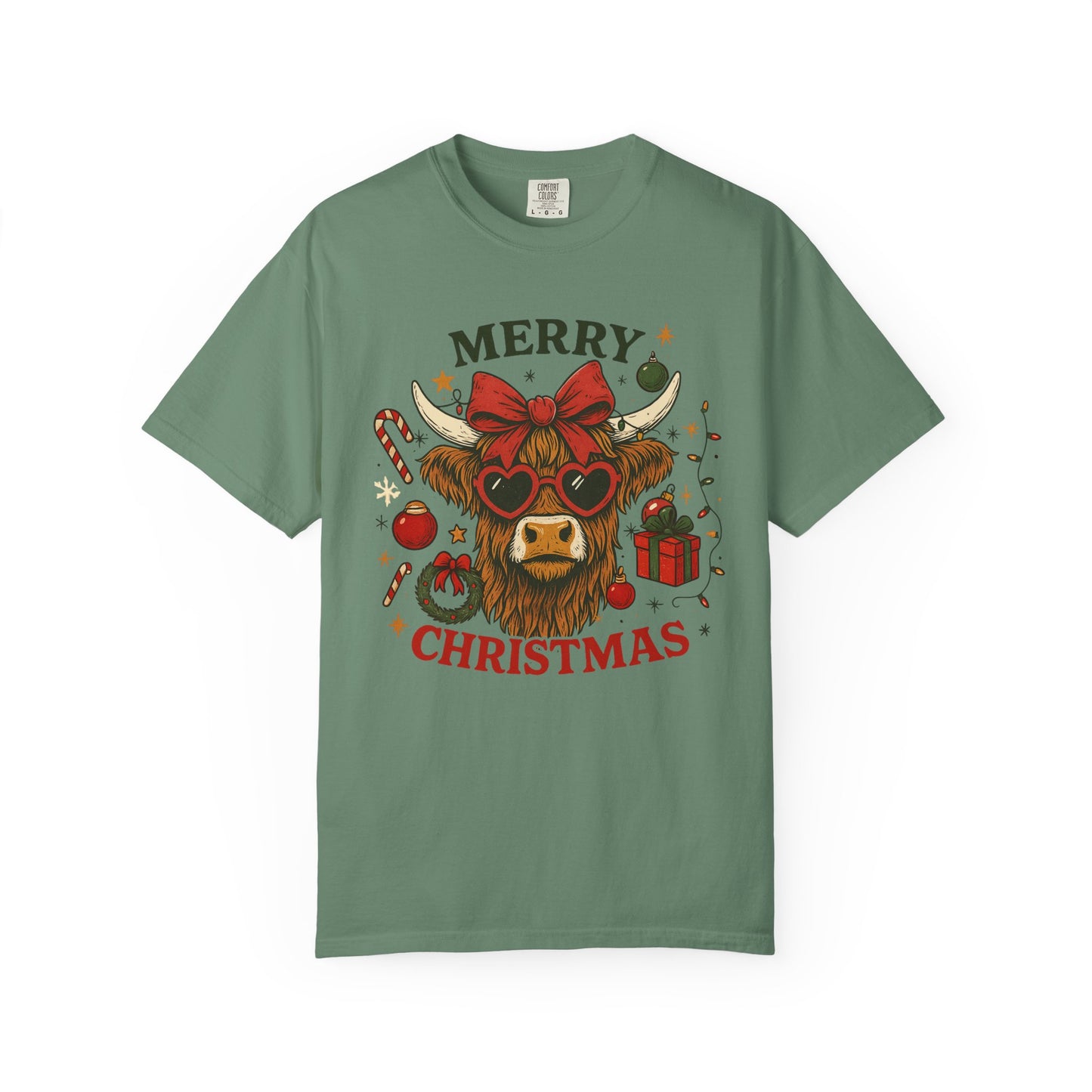 Merry Christmas Highland Cow Comfort Colors Tee