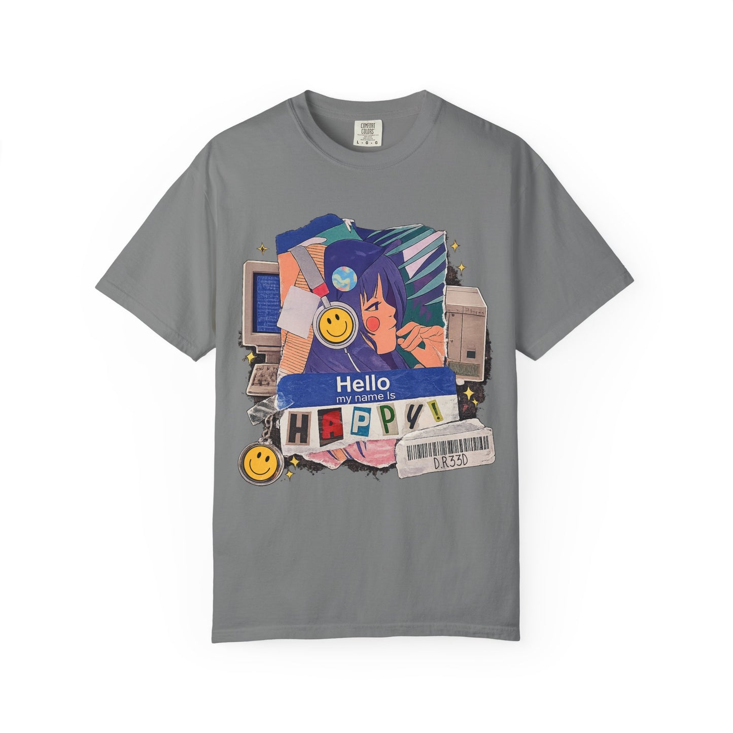 D.R33D Hello my Name is Happy Comfort Colors Front Only