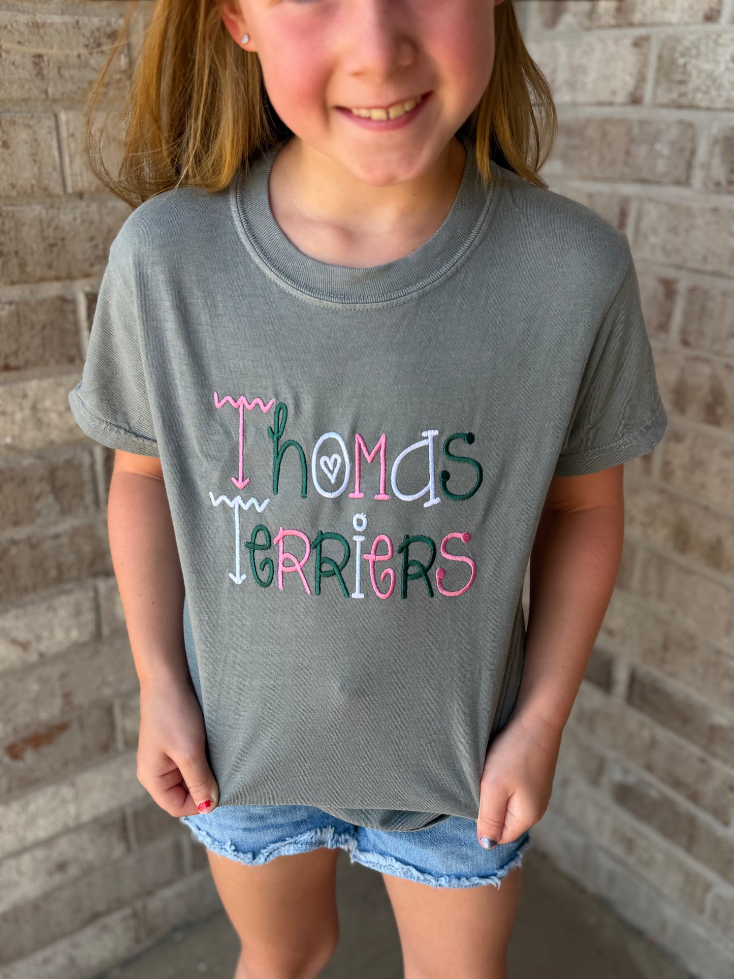 Embroidered Youth Comfort Colors Thomas Terriers Squiggly tee