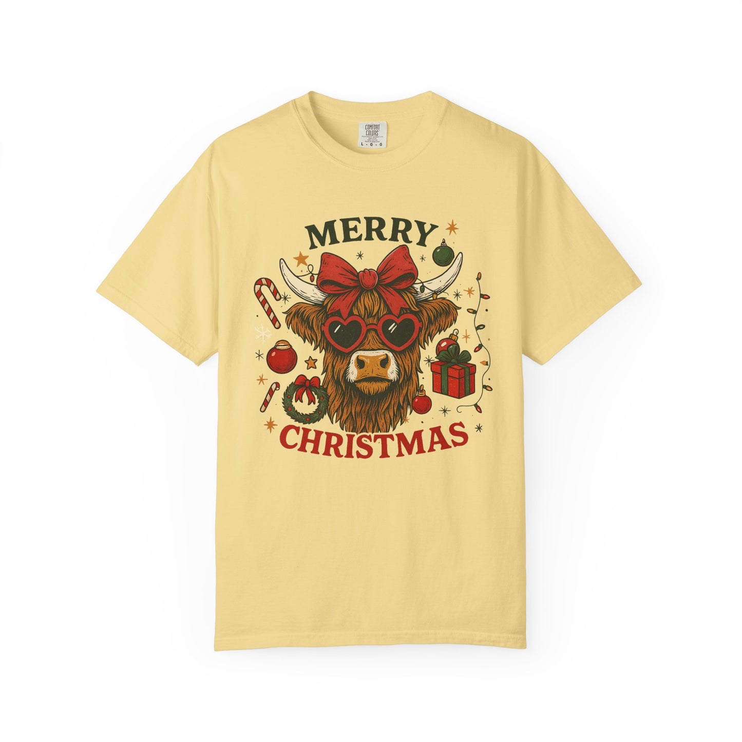 Merry Christmas Highland Cow Comfort Colors Tee