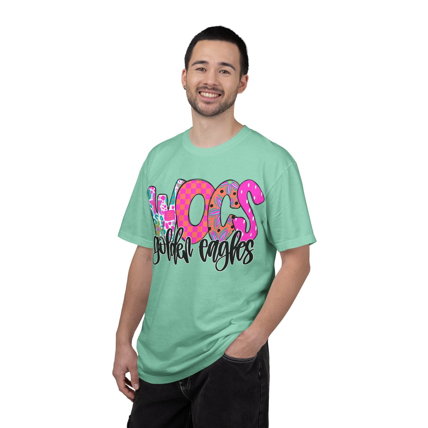WOCS Golden Eagles Script comfort colors tee
