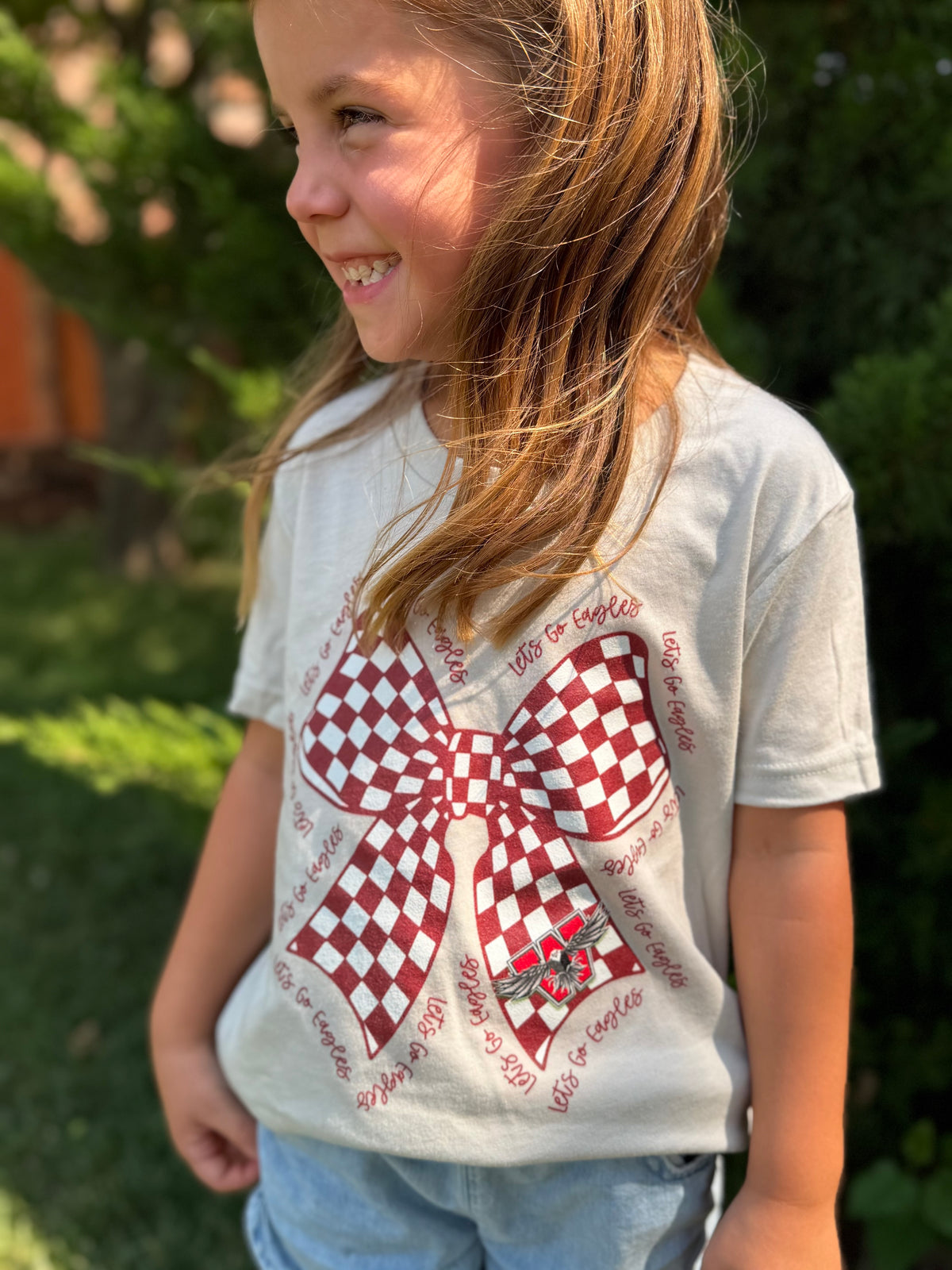 Youth Lets Go Eagles Coquette Bow Tee