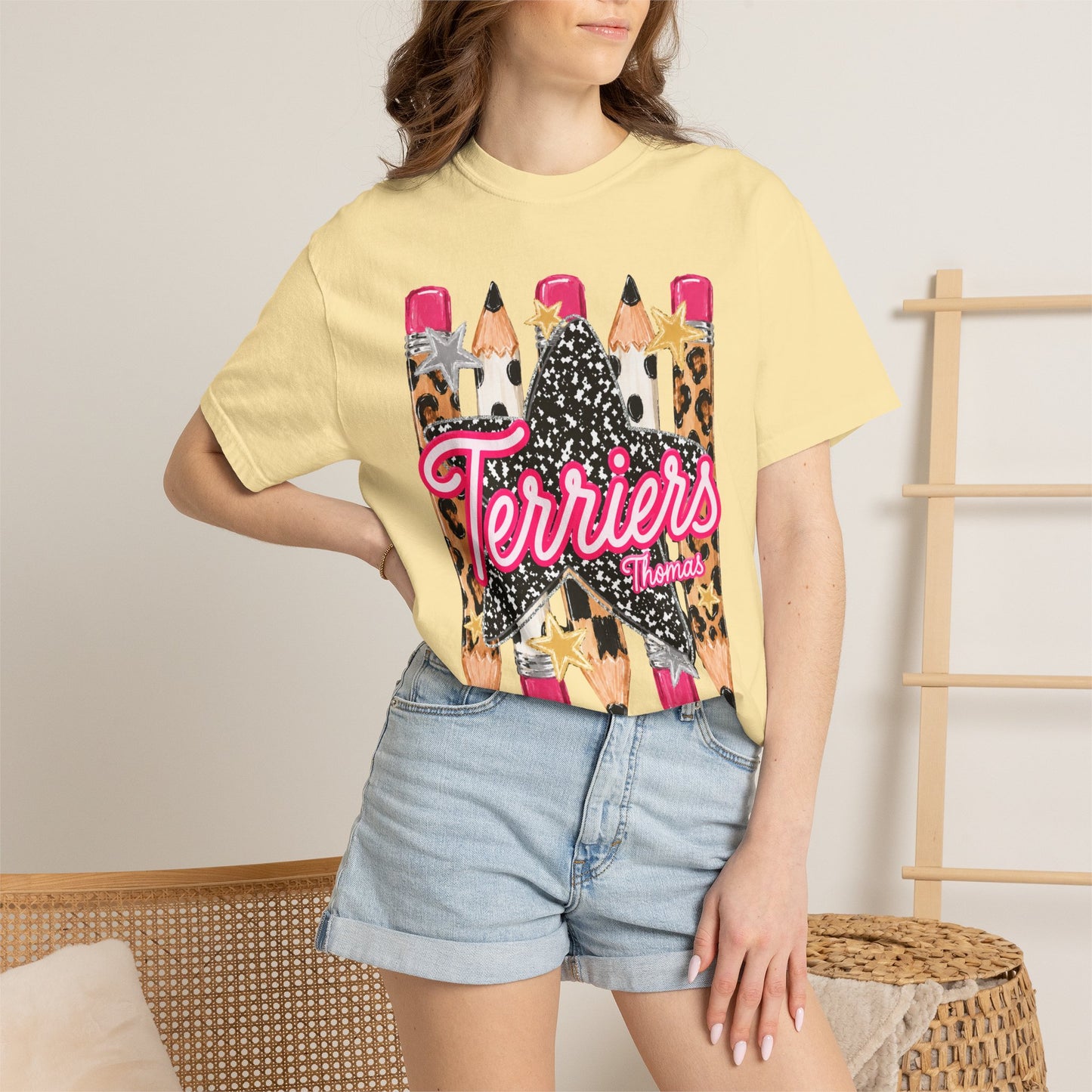 Thomas Terriers Pencil Tee Comfort Colors