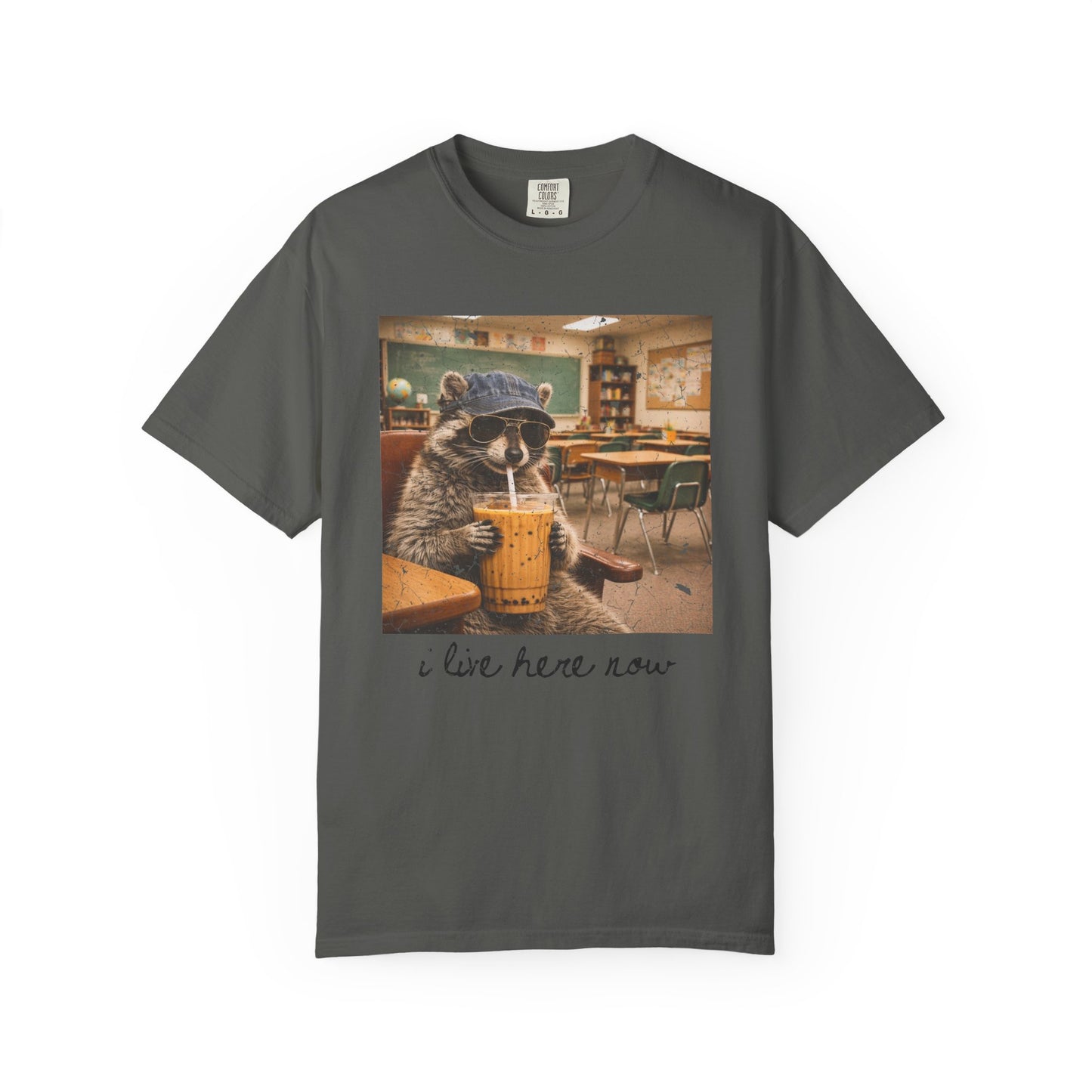 Racoon I Live Here Now Comfort Colors Pepper
