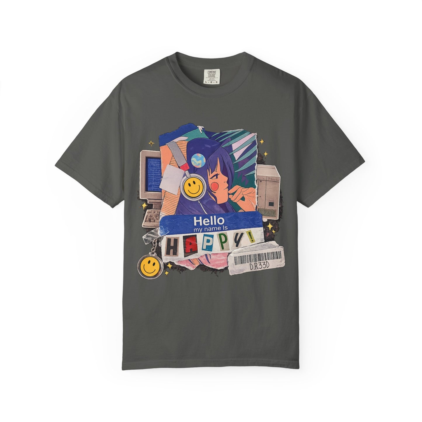 D.R33D Hello my Name is Happy Comfort Colors Front Only