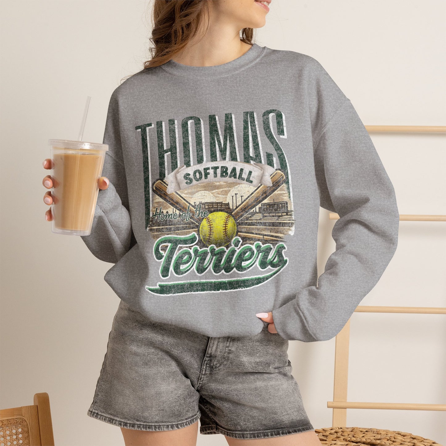 Thomas Terriers Softball Retro Crewneck